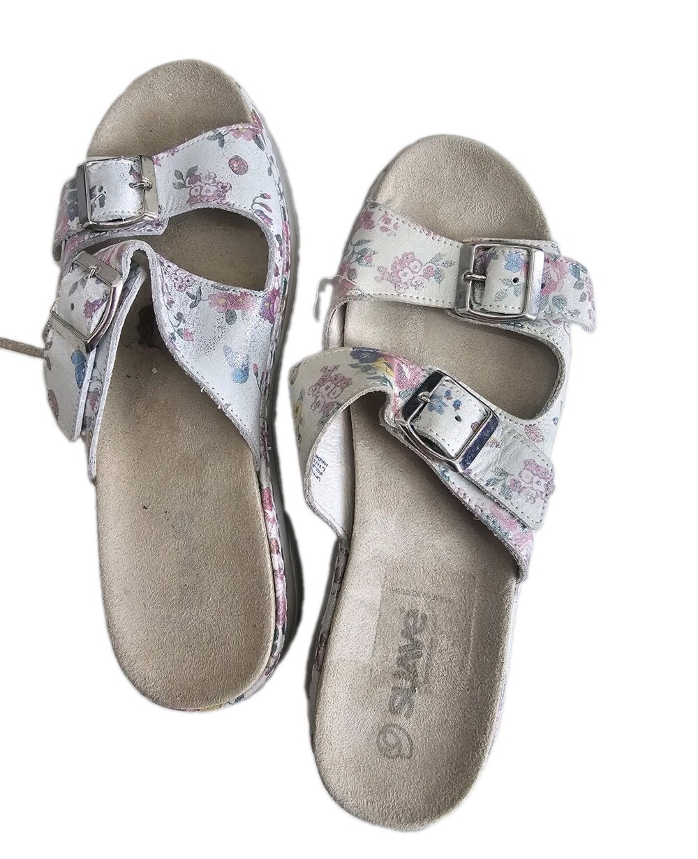 Suave Comfort Floral Leather Sandals Women's EU 39 White Pink Double Buckle...